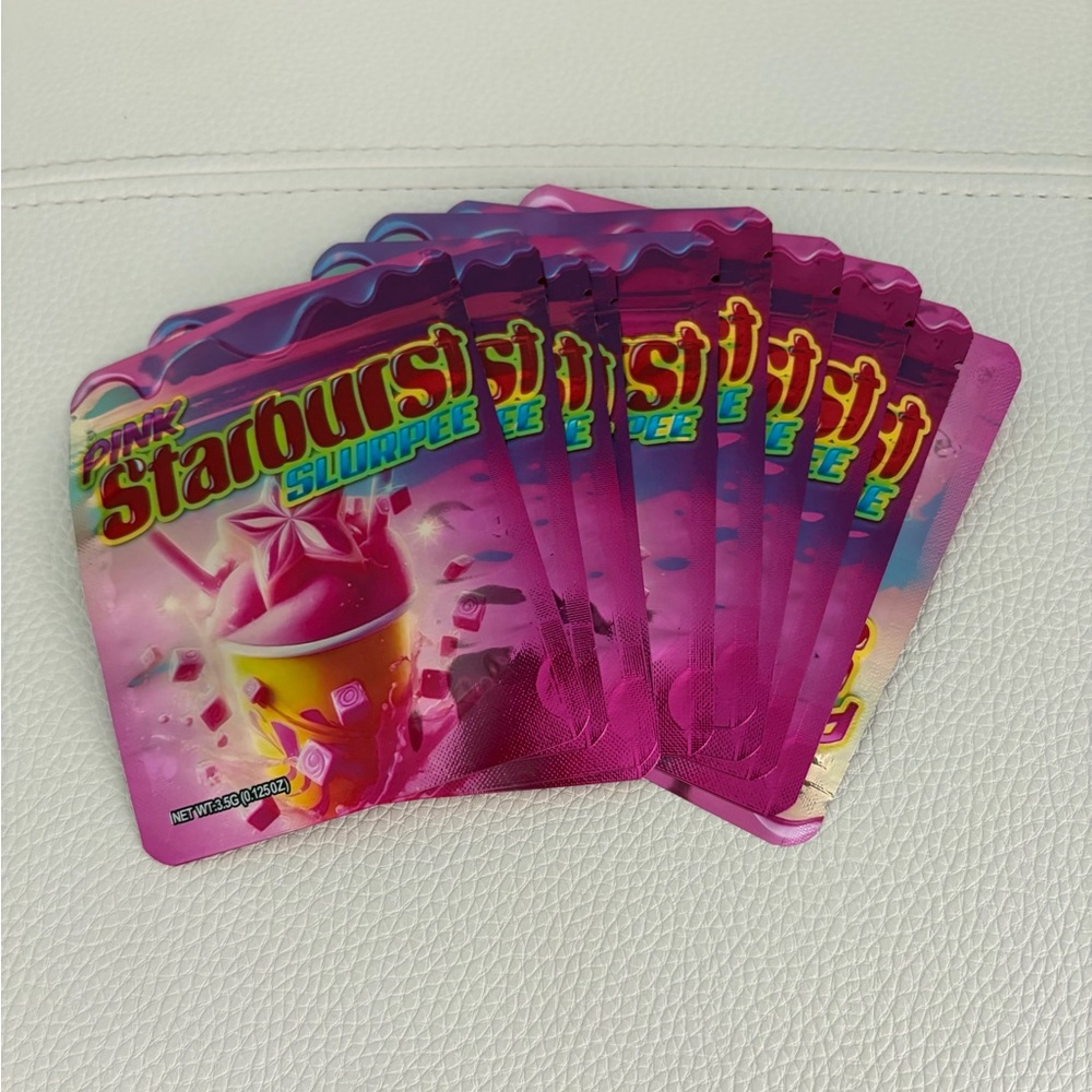 Pink Starburst Slurpee Mylar Pouch Lot of 25 Resealable 3.5g 0.125oz